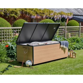 Royce XL Wood Look Storage Box - Powder Coated Aluminium - L74 x W200 x H90 cm