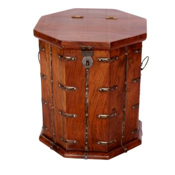 45cm Octagonal Rustic Wooden Trunk Chest - L40 x W40 x H45 cm