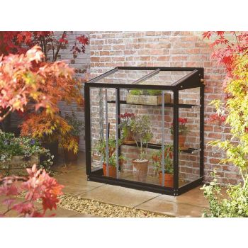 Harlow 3 Feet 4 Inches Lean to Mini Greenhouse - Aluminum/Glass - L100 x W53 x H95 cm - Black