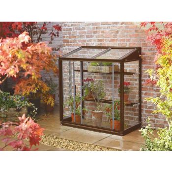 Harlow 3 Feet 4 Inches Lean to Mini Greenhouse - Aluminum/Glass - L100 x W53 x H95 cm - Chestnut Brown