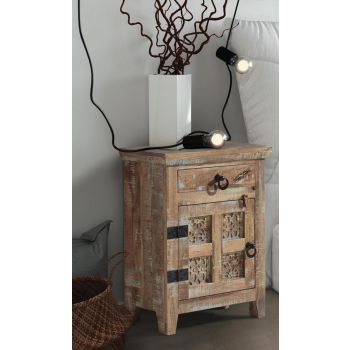 Multi Pack of 2 - Aravali Bedside Table Right (ARA-208-L) - Mango Wood - L33 x W51 x H71 cm - Distress Finish