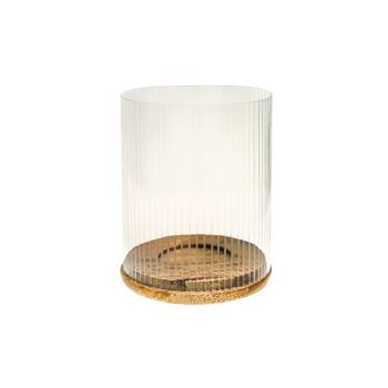 Amelia Ribbed Candle Holder - Wood/Glass - L16 x W16 x H19.5 cm - Natural