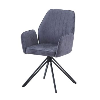 Swivel Dining Armchairs (Set of 2) - Uoholstery Fabric/Metal - L66 x W59 x H92 cm - Grey/Black - Flat Packed