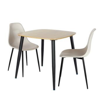 Aspen Light Oak Square Table & 2 Calico Curve Chair Set - MDF/Metal/Plastic - L52 x W46 x H84 cm