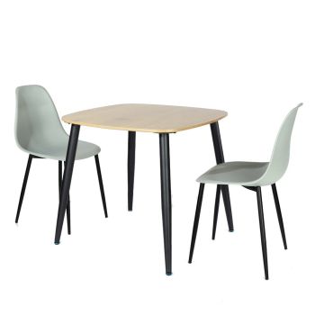 Aspen Light Oak Square Table & 2 Grey Curve Chair Set - MDF/Metal/Plastic - L52 x W46 x H84 cm