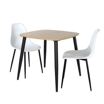 Aspen Light Oak Square Table & 2 White Curve Chair Set - MDF/Metal/Plastic - L52 x W46 x H84 cm