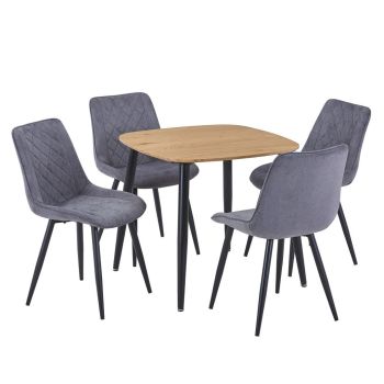 Aspen Light Oak Square Table & 4 Grey Fabric Chair Set - MDF/Metal - L54 x W53.5 x H85.5 cm