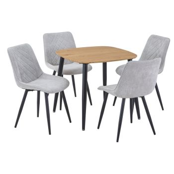 Aspen Light Oak Square Table & 4 Light Grey Cord Fabric Chair Set - MDF/Metal - L54 x W53.5 x H85.5 cm