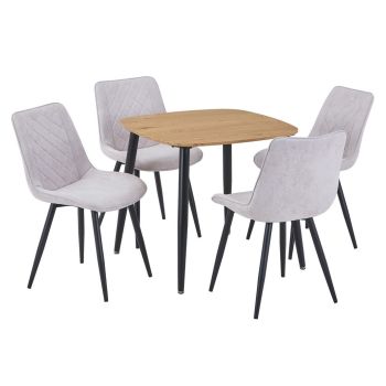 Aspen Light Oak Square Table & 4 Natural Fabric Chair Set - MDF/Metal - L54 x W53.5 x H85.5 cm