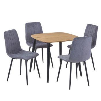 Aspen Light Oak Square Table & 4 Grey Fabric Chair Set - MDF/Metal - L54 x W53.5 x H88 cm