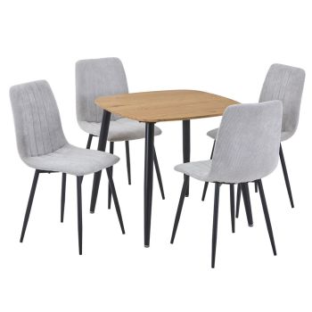 Aspen Light Oak Square Table & 4 Light Grey Cord Fabric Chair Set - MDF/Metal - L54 x W44 x H88 cm