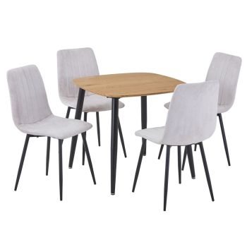 Aspen Light Oak Square Table & 4 Natural Fabric Chair Set - MDF/Metal - L54 x W53.5 x H88 cm
