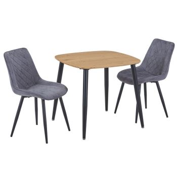 Aspen Light Oak Square Table & 2 Grey Fabric Chair Set - MDF/Metal - L54 x W53.5 x H85.5 cm