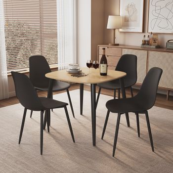 Aspen Light Oak Square Table & 4 Black Curve Chair Set - MDF/Metal/Plastic - L52 x W46 x H84 cm