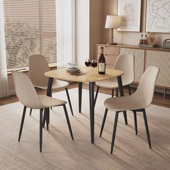 Aspen Light Oak Square Table & 4 Calico Curve Chair Set - MDF/Metal/Plastic - L52 x W46 x H84 cm
