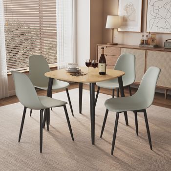 Aspen Light Oak Square Table & 4 Grey Curve Chair Set - MDF/Metal/Plastic - L52 x W46 x H84 cm