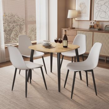 Aspen Light Oak Square Table & 4 White Curve Chair Set - MDF/Metal/Plastic - L52 x W46 x H84 cm