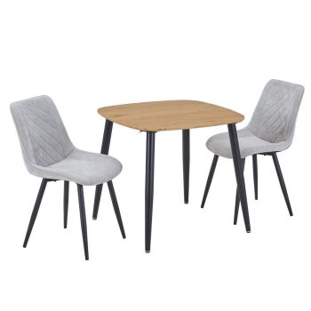 Aspen Light Oak Square Table & 2 Light Grey Cord Fabric Chair Set - MDF/Metal - L54 x W53.5 x H85.5 cm