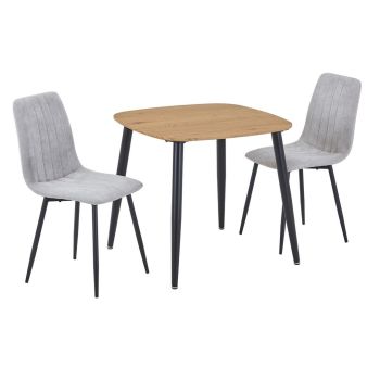 Aspen Light Oak Square Table & 2 Light Grey Cord Fabric Chair Set - MDF/Metal - L54 x W44 x H88 cm