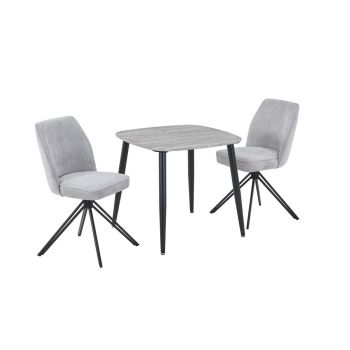 Aspen Grey Oak Square Table & 2 Light Grey Swivel Dining Chairs - MDF/Metal/Fabric - L69 x W46 x H92 cm