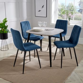 Aspen Tapered Legs Square Dining Table with 4 Straight Stitch Cord Dining Chairs - Grey/Blue/Black - Flat Packed