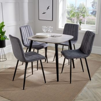 Aspen Tapered Legs Square Dining Table with 4 Straight Stitch Dining Chairs - Grey/Black - Flat Packed