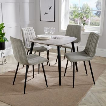 Aspen Tapered Legs Square Dining Table with 4 Straight Stitch Cord Dining Chairs - Grey/Black - Flat Packed