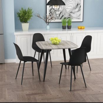 Aspen Tapered Legs Square Dining Table and 4 Curve Plastic Seat Chairs with Metal Legs - Grey Oak/Black - Flat Packed