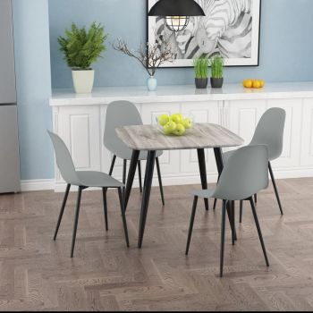 Aspen Tapered Legs Square Dining Table and 4 Curve Plastic Seat Chairs with Metal Legs - Black/Grey Oak - Flat Packed