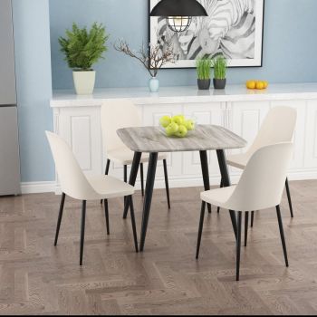 Aspen Tapered Legs Square Dining Table and 4 Duo Plastic Seat Chairs with Metal Legs - Grey Oak/Black/Calico - Flat Packed
