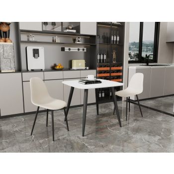 Aspen Tapered Legs Square Dining Table and 2 Curve Plastic Seat Chairs with Metal Legs - Calico/White/Black - Flat Packed