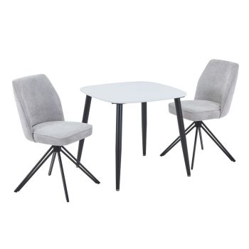 Aspen White Square Table & 2 Light Grey Swivel Dining Chairs - MDF/Metal/Fabric - L69 x W46 x H92 cm