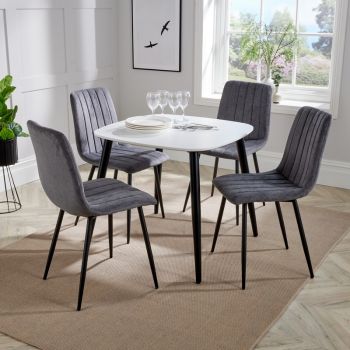 Aspen Tapered Legs Square Dining Table with 4 Straight Stitch Dining Chairs - White/Black/Grey - Flat Packed