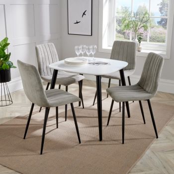 Aspen Tapered Legs Square Dining Table with 4 Straight Stitch Cord Dining Chairs - Light Grey/Black/White - Flat Packed