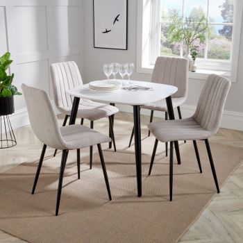 Aspen Tapered Legs Square Dining Table with 4 Dining Chairs - White/Black - Flat Packed