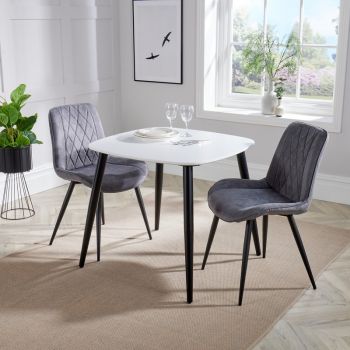 Aspen Tapered Legs Square Dining Table with 2 Diamond Stitch Fabric Dining Chairs - Grey/Black/White - Flat Packed