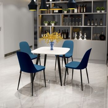 Aspen Tapered Legs Square Dining Table and 4 Duo Plastic Seat Chairs with Metal Legs - White/Blue/Black - Flat Packed