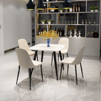 Aspen Tapered Legs Square Dining Table and 4 Duo Plastic Seat Chairs with Metal Legs - White/Calico/Black - Flat Packed