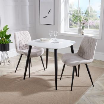 Aspen Tapered Legs Square Dining Table with 2 Diamond Stitch Cord Fabric Dining Chairs - Light Grey/White/Black - Flat Packed
