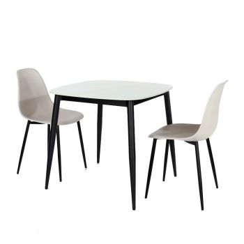 Aspen Gloss White Sintered Stone Square Table & 2 Calico Curve Chair Set - Metal/Plastic - L52 x W46 x H84 cm