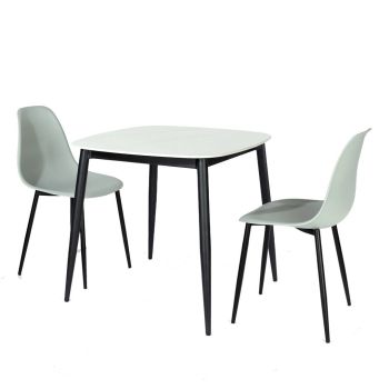 Aspen Gloss White Sintered Stone Square Table & 2 Grey Cruve Chair Set - Metal/Plastic - L52 x W46 x H84 cm
