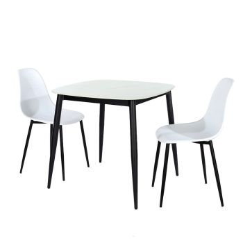 Aspen Gloss White Sintered Stone Square Table & 2 White Curve Chair Set - Metal/Plastic - L52 x W46 x H84 cm