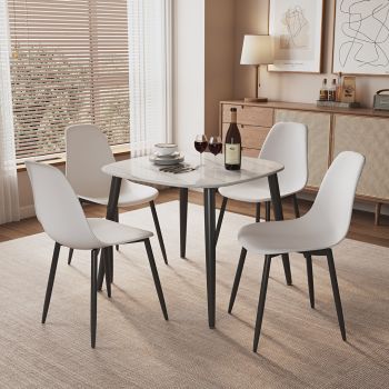 Aspen Gloss White Sintered Stone Square Table & 4 White Curve Chair Set - Metal/Plastic - L52 x W46 x H84 cm