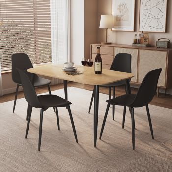 Aspen Light Oak Rectangular Table & 4 Black Curve Chair Set - MDF/Metal/Plastic - L52 x W46 x H84 cm