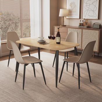 Aspen Light Oak Rectangular Table & 4 Calico Curve Chair Set - MDF/Metal/Plastic - L52 x W46 x H84 cm