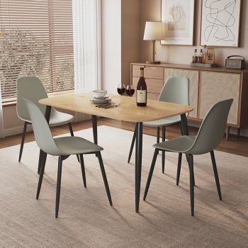Aspen Light Oak Rectangular Table & 4 Grey Curve Chair Set - MDF/Metal/Plastic - L52 x W46 x H84 cm