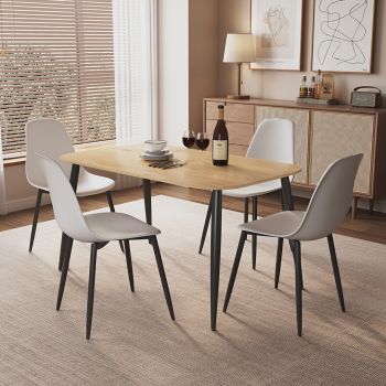 Aspen Light Oak Rectangular Table & 4 White Curve Chair Set - MDF/Metal/Plastic - L52 x W46 x H84 cm