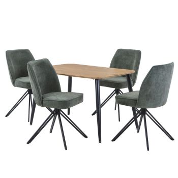 Aspen Light Oak Rectangular Table & 4 Green Swivel Dining Chairs - MDF/Metal/Fabric - L69 x W46 x H92 cm