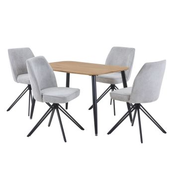 Aspen Light Oak Rectangular Table & 4 Light Grey Swivel Dining Chairs - MDF/Metal/Fabric - L69 x W46 x H92 cm