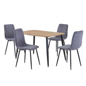 Aspen Light Oak Rectangular Table & 4 Grey Fabric Chair Set - MDF/Metal - L54 x W53.5 x H88 cm